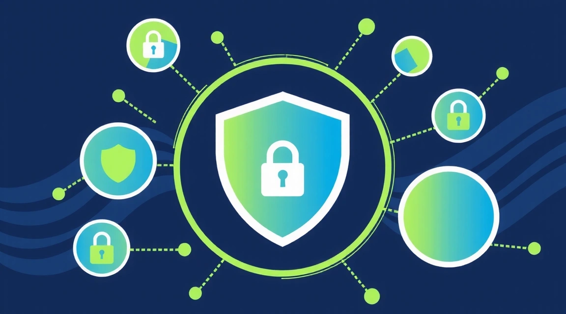 Ilustrație cu simboluri de securitate a datelor și confidențialitate